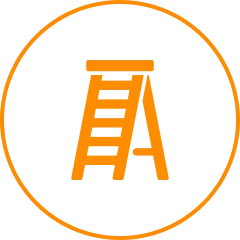 Orange stepladder icon inside a circular border on a black background.