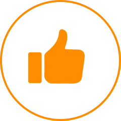 Orange thumbs-up icon inside a circle on a black background.